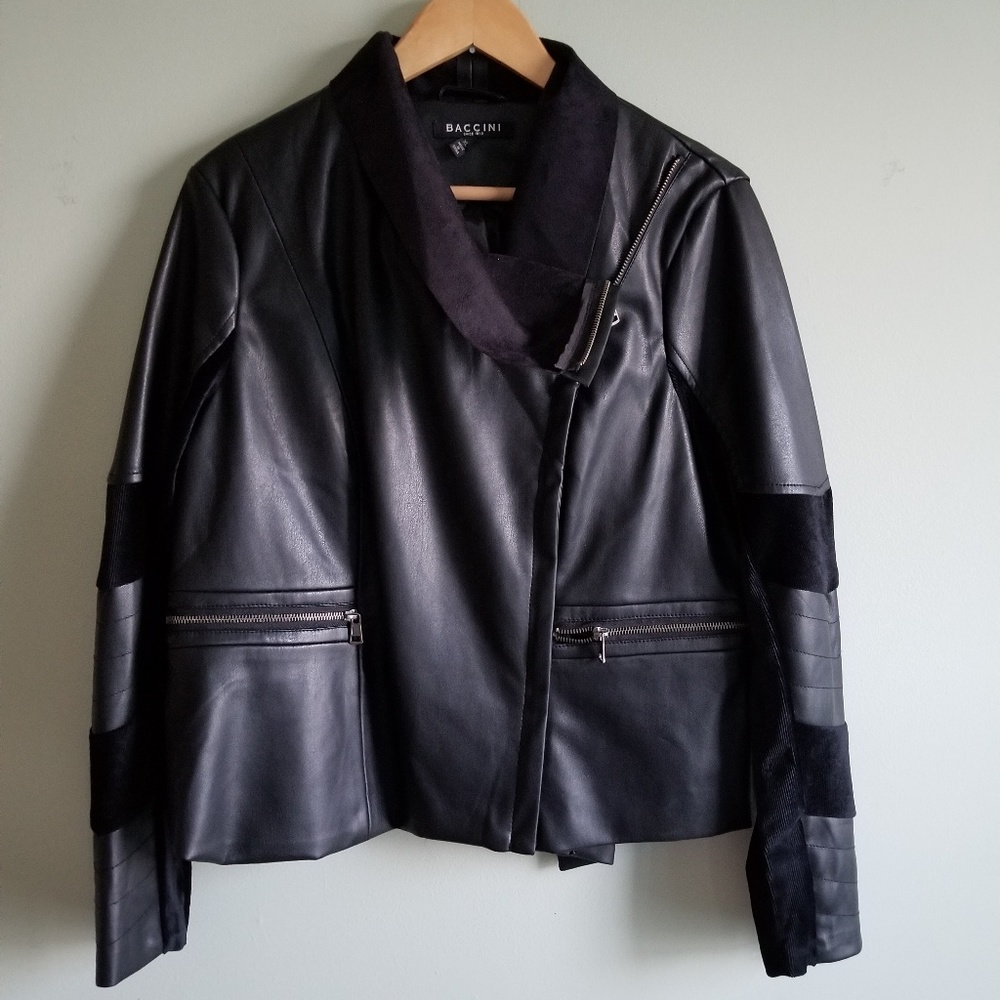 Baccini Black Leather Moto Blazer Jacket
